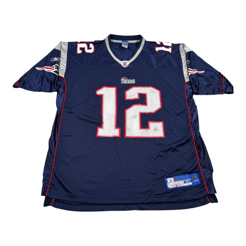 New England Patriots Jersey Mens XL Blue NFL Football Reebok Brady 12 On Field